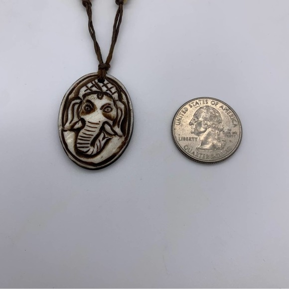 White Ganesh Bone Pendant Necklace - Picture 7 of 11